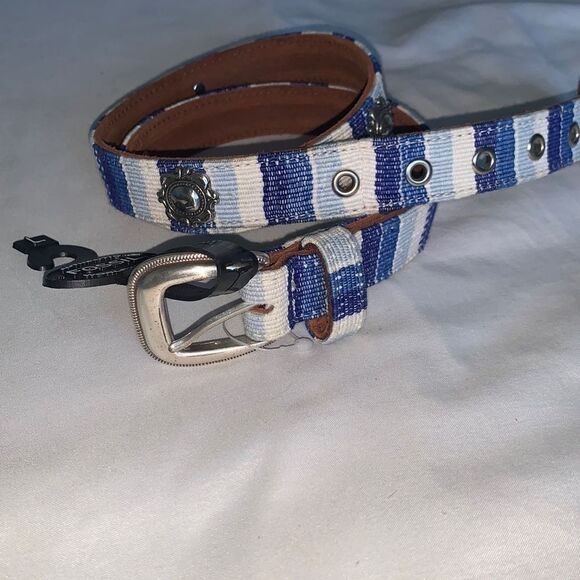 NWT Fossil Serape & Brown Leather Medallion Belt - Picture 1 of 4